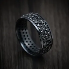 Black Titanium Men's Ring with Eternity Black Diamonds Custom Made Band