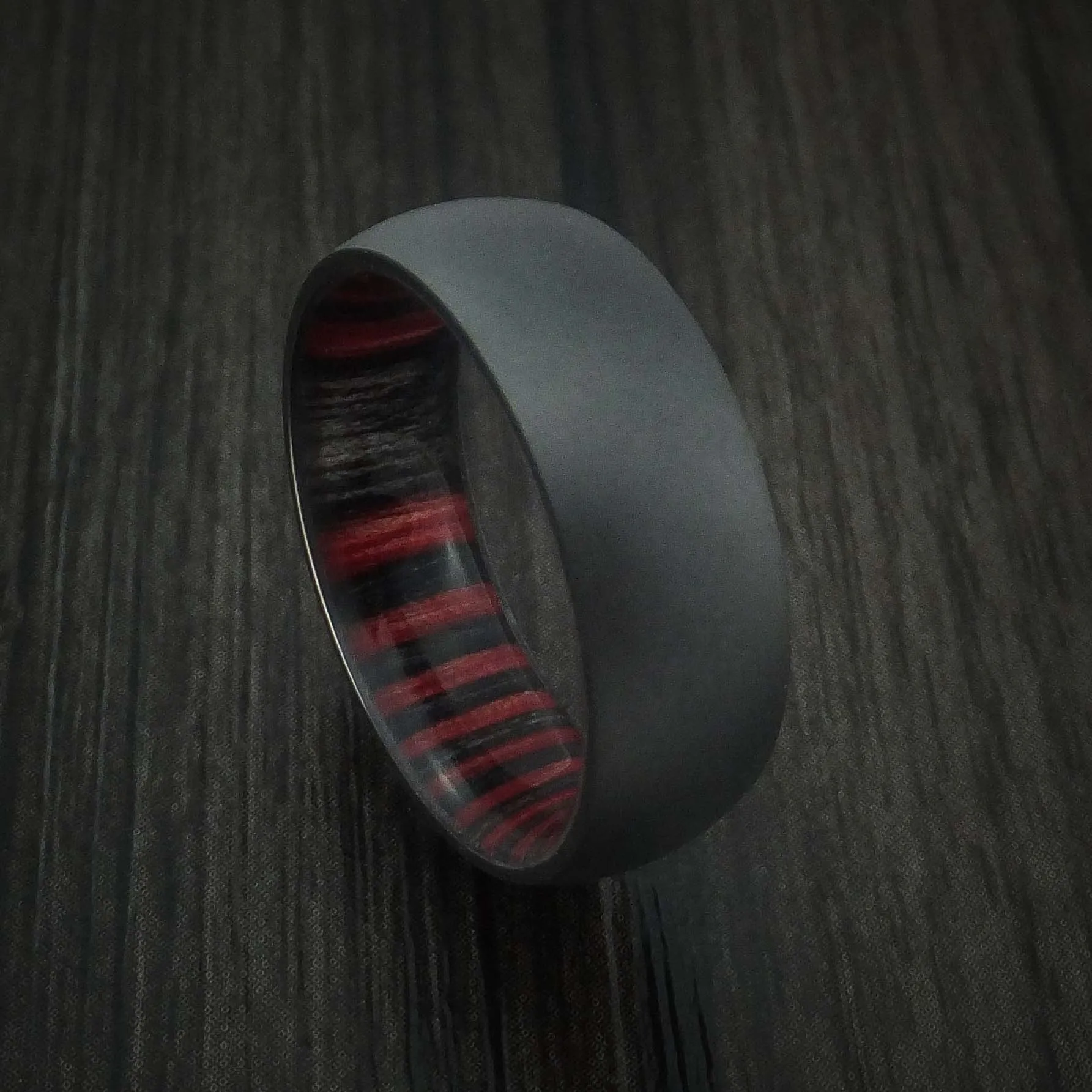 Black Titanium Men's Ring with Hardwood Sleeve Custom Made Band