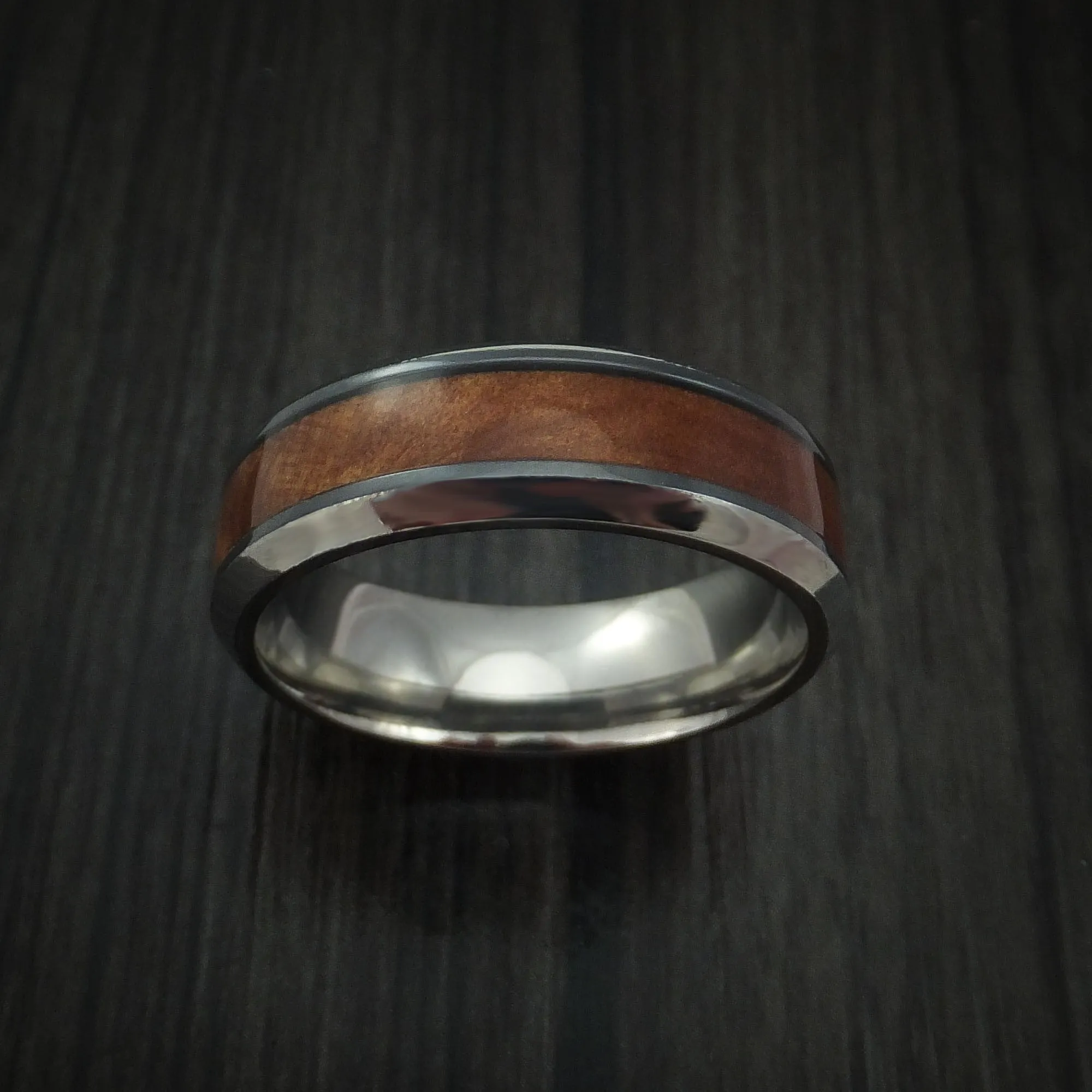 Black Zirconium and Thuya Burl Wood Hard Wood Men's Ring Custom Made