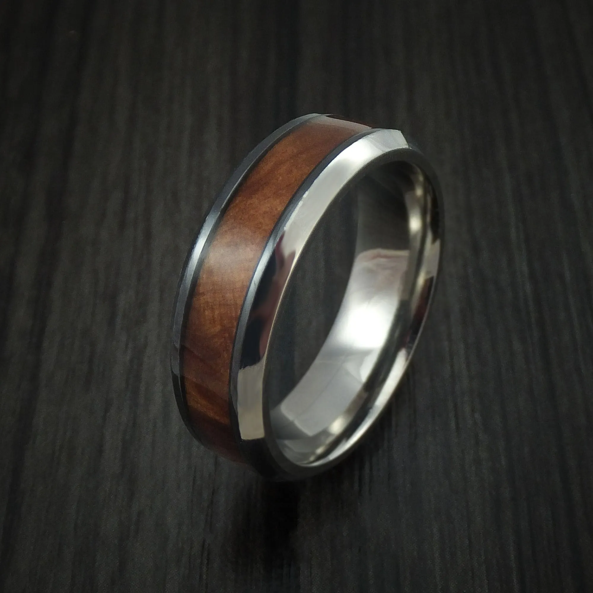 Black Zirconium and Thuya Burl Wood Hard Wood Men's Ring Custom Made