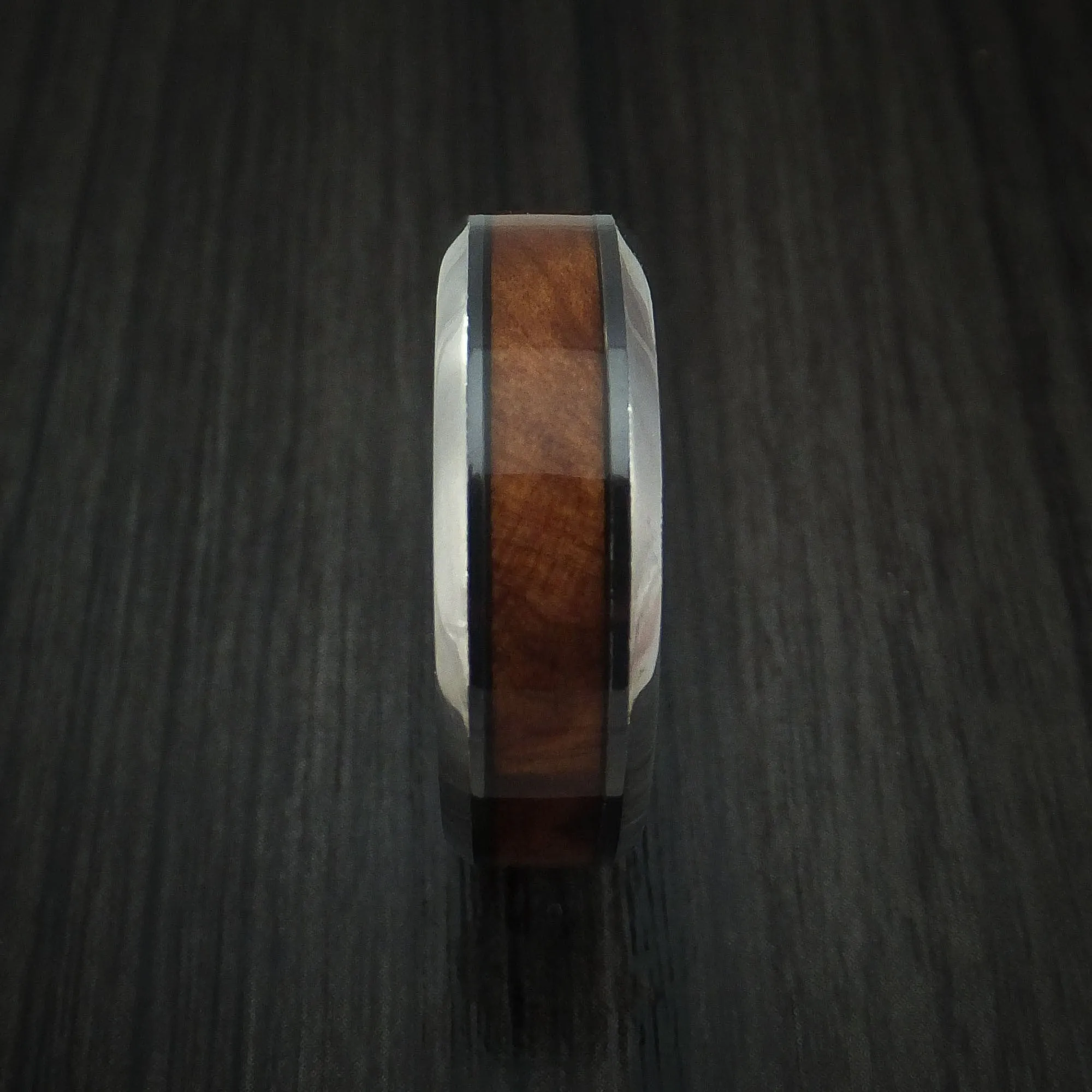 Black Zirconium and Thuya Burl Wood Hard Wood Men's Ring Custom Made