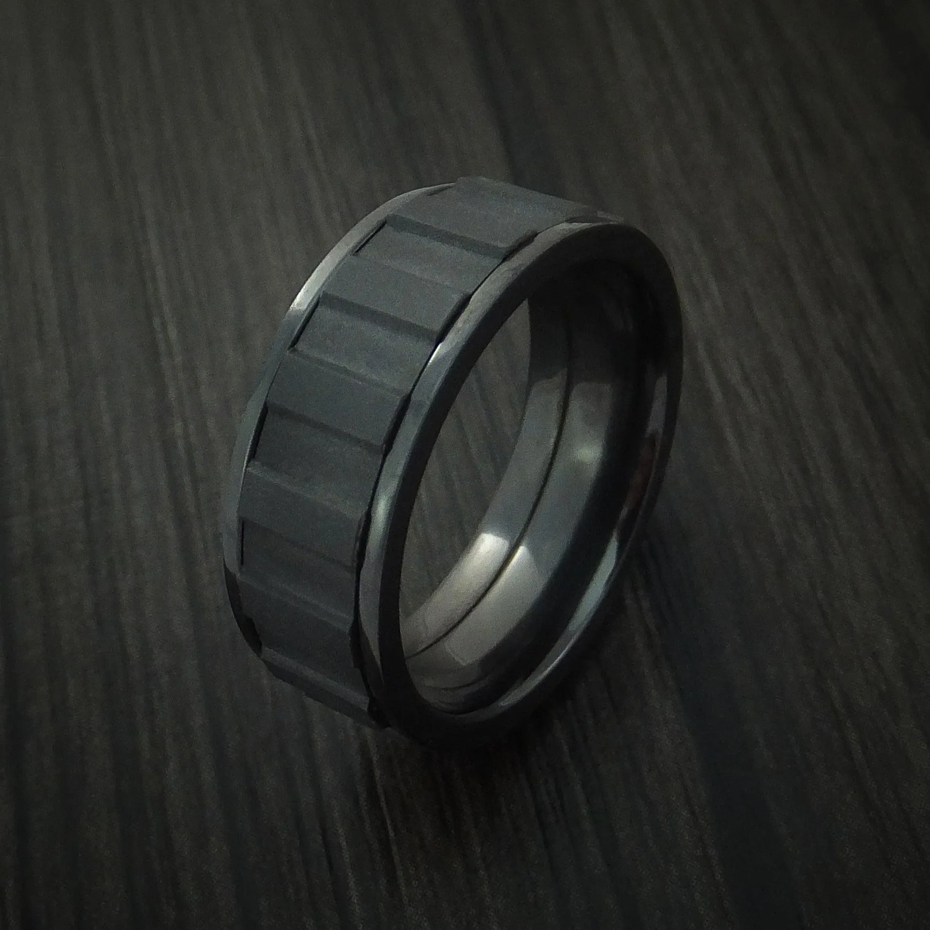 Black Zirconium Gear Shape Spinner Men's Ring Custom Made Band