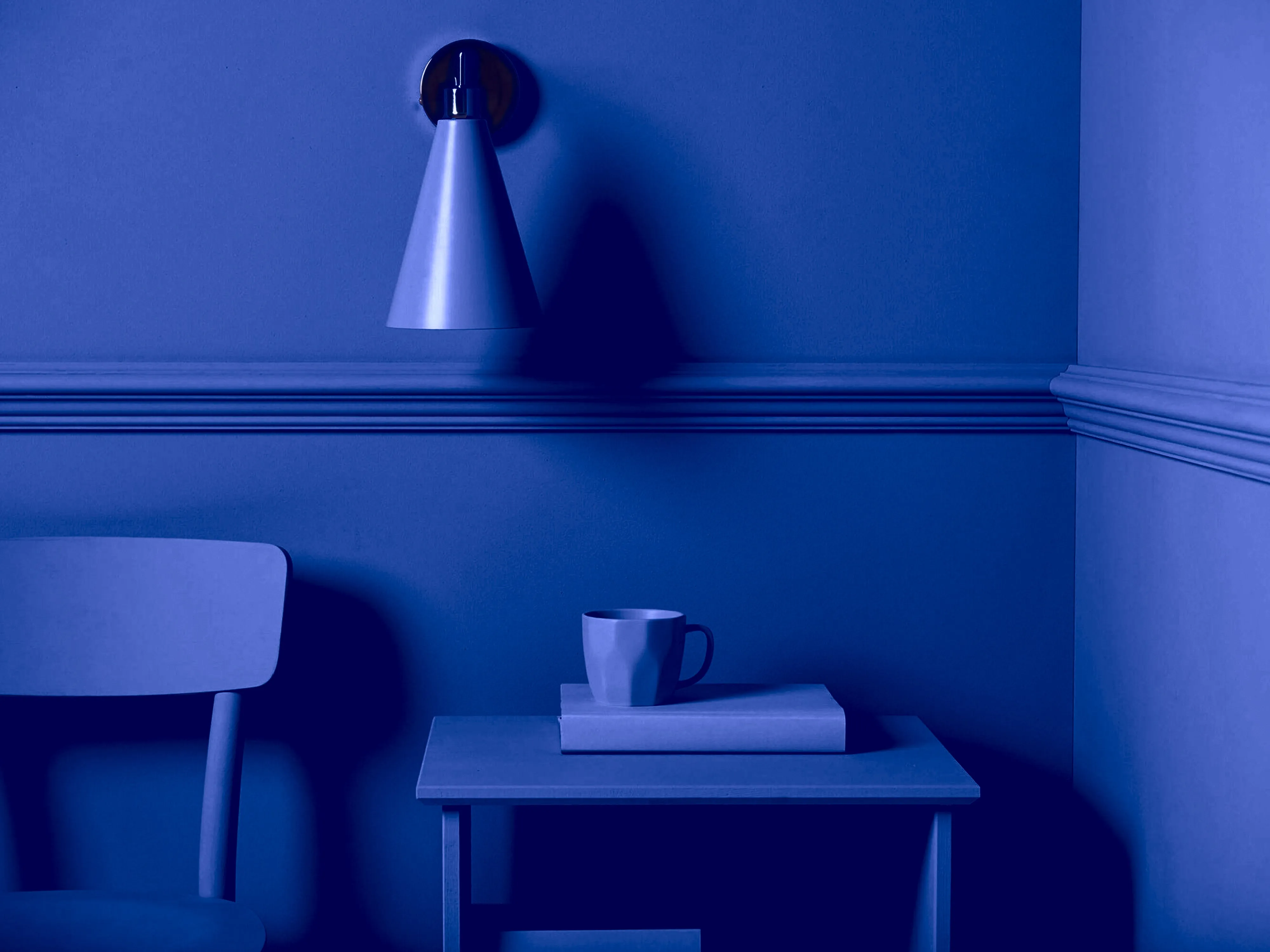 Blue cone shade wall light