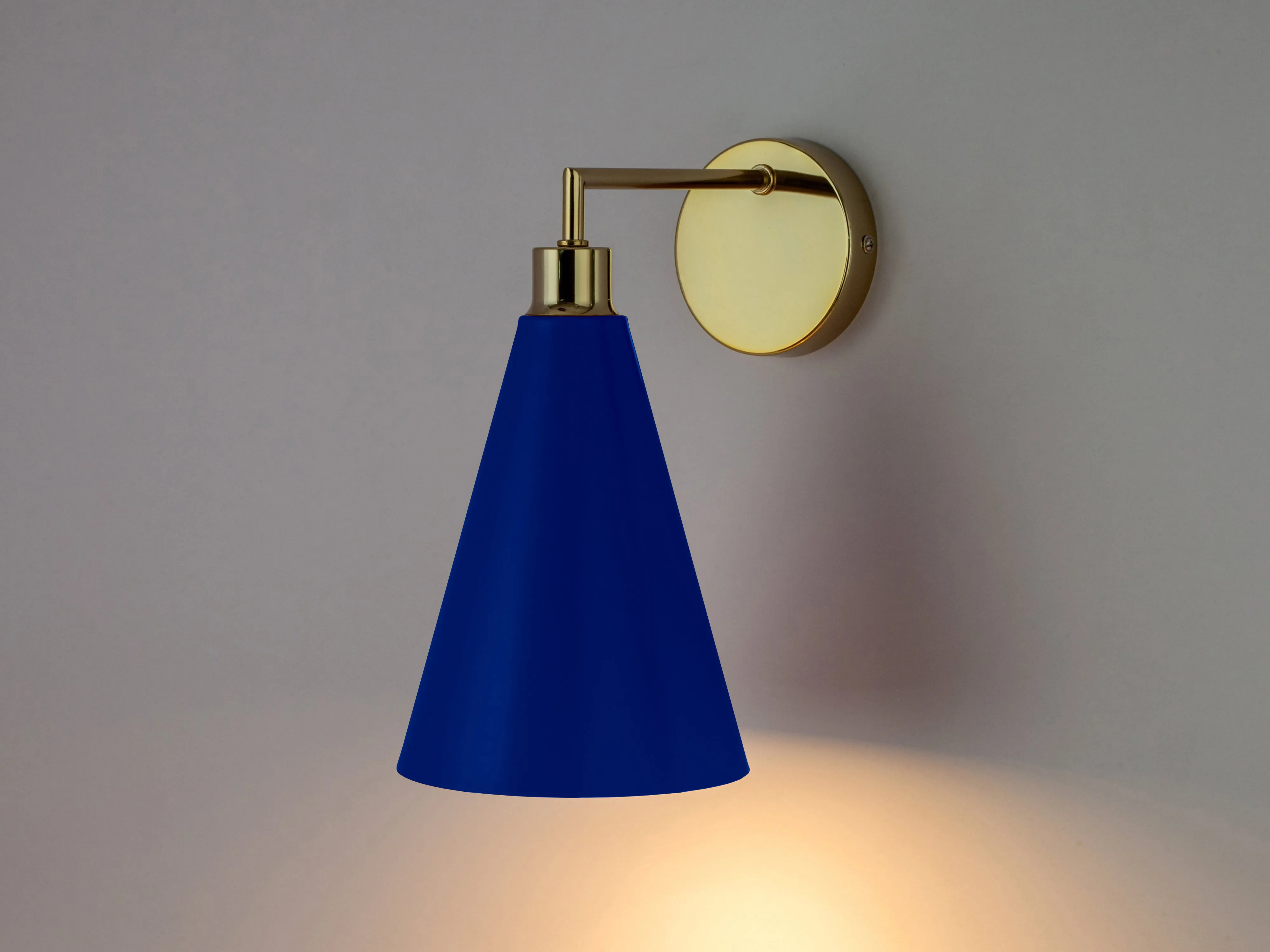 Blue cone shade wall light