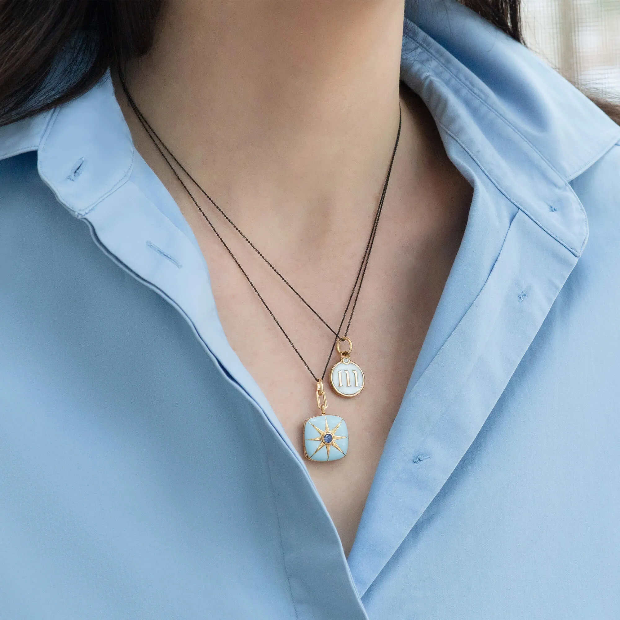 Blue Enamel Vermeil Cushion Locket with Blue Sapphire