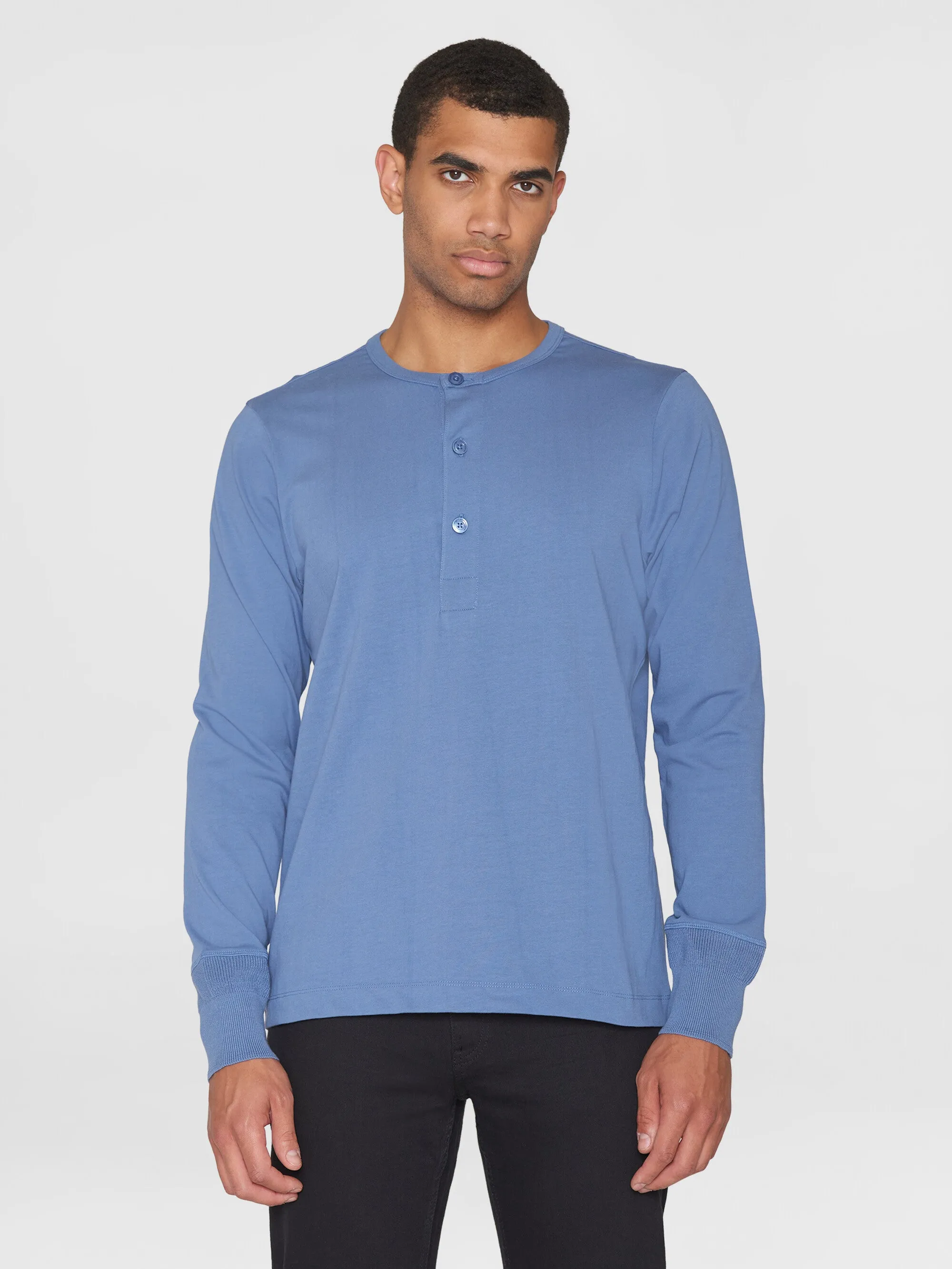 BO long sleeve henley - Regenerative Organic Certified™ - GOTS/Vegan - Moonlight Blue