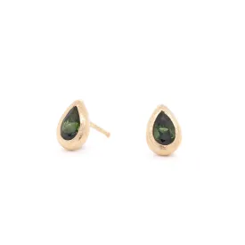 'Boulder' Bezel Pear Green Tourmaline Stud Earrings