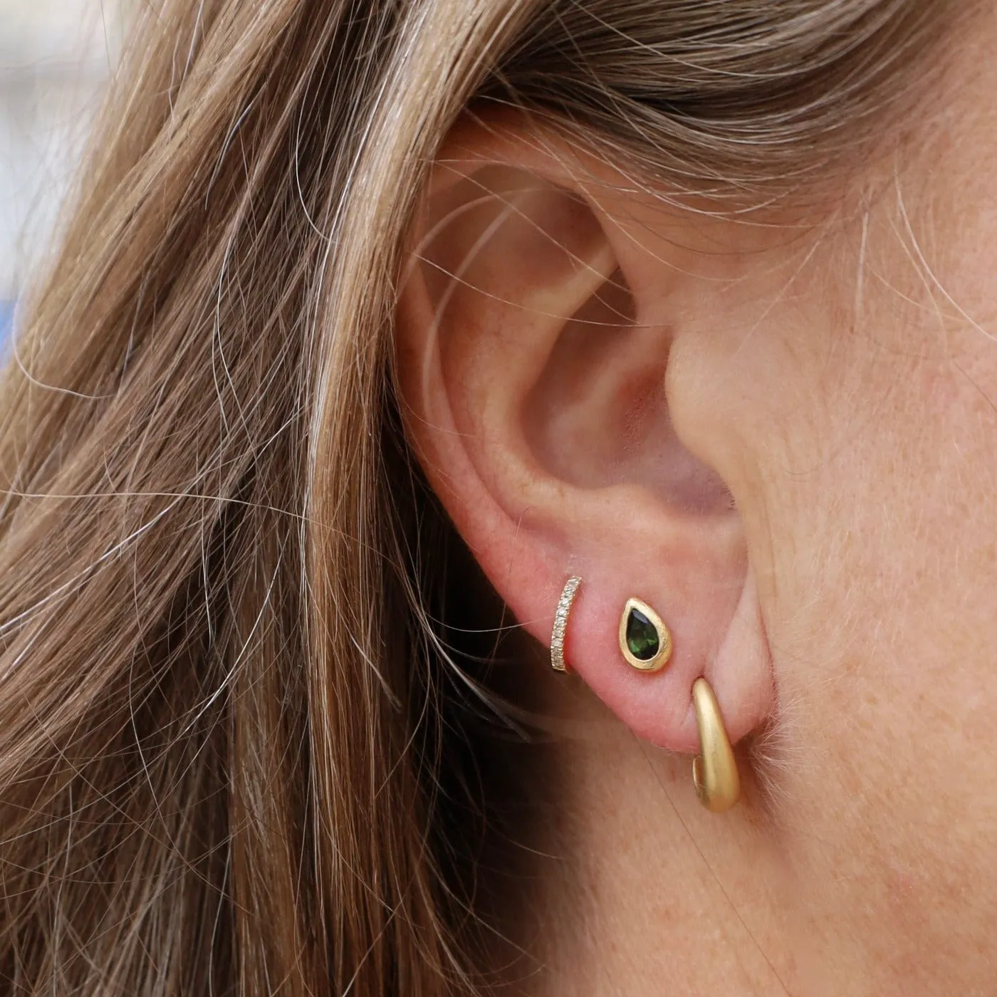 'Boulder' Bezel Pear Green Tourmaline Stud Earrings