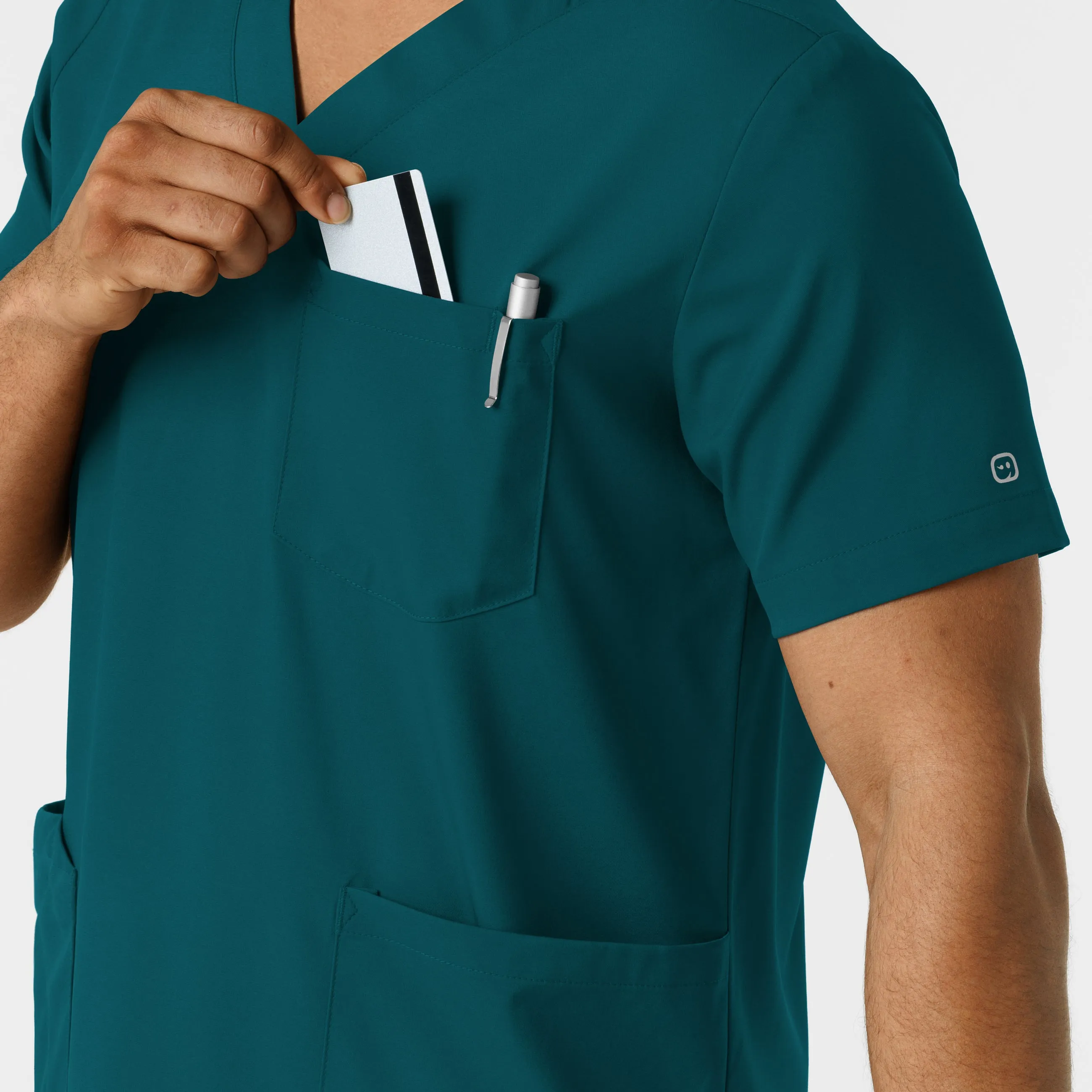 Boundless Men's Multi Pocket V-Neck Scrub Top - Caribbean