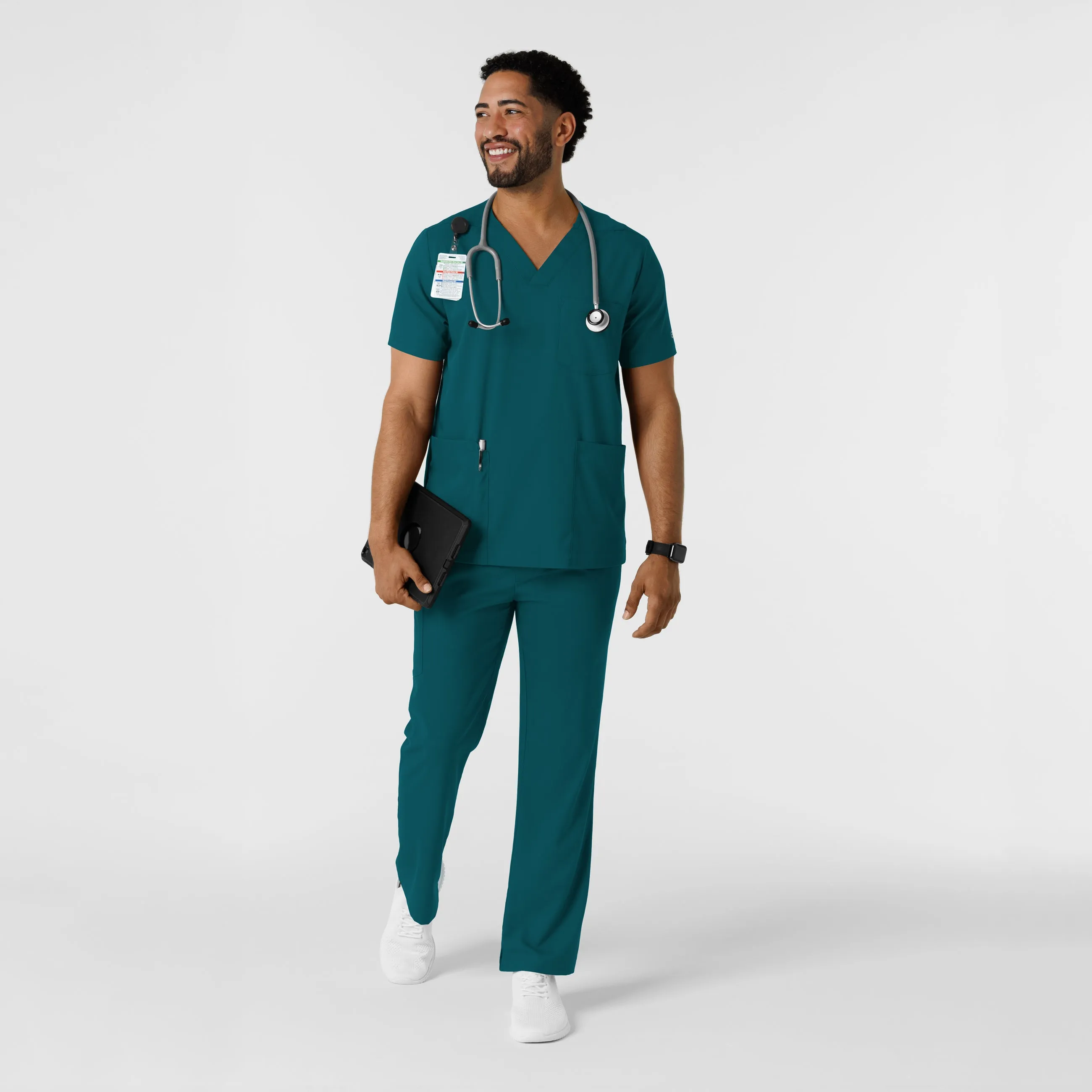 Boundless Men's Multi Pocket V-Neck Scrub Top - Caribbean