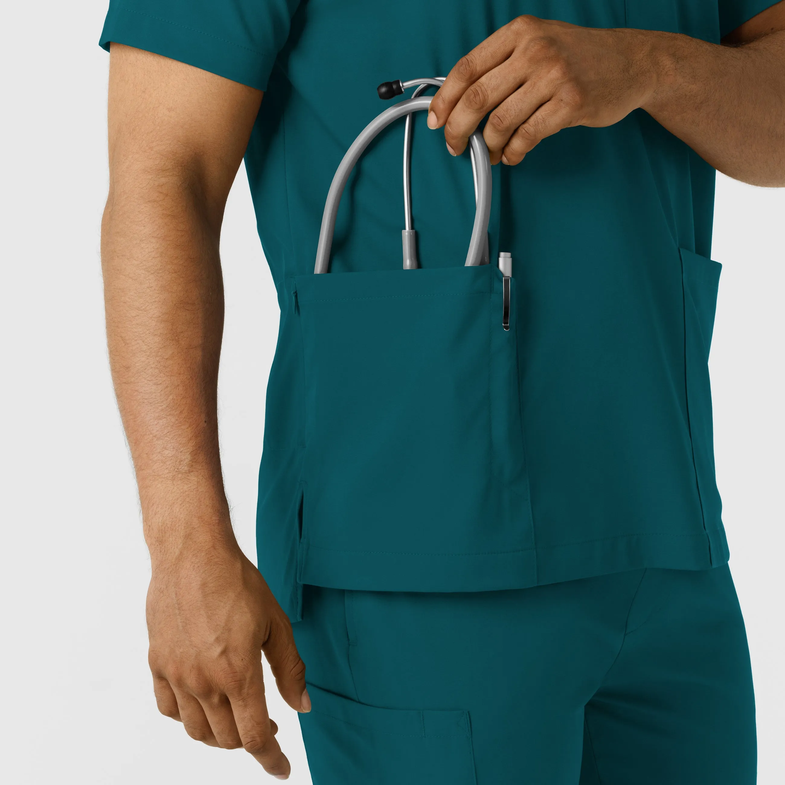 Boundless Men's Multi Pocket V-Neck Scrub Top - Caribbean