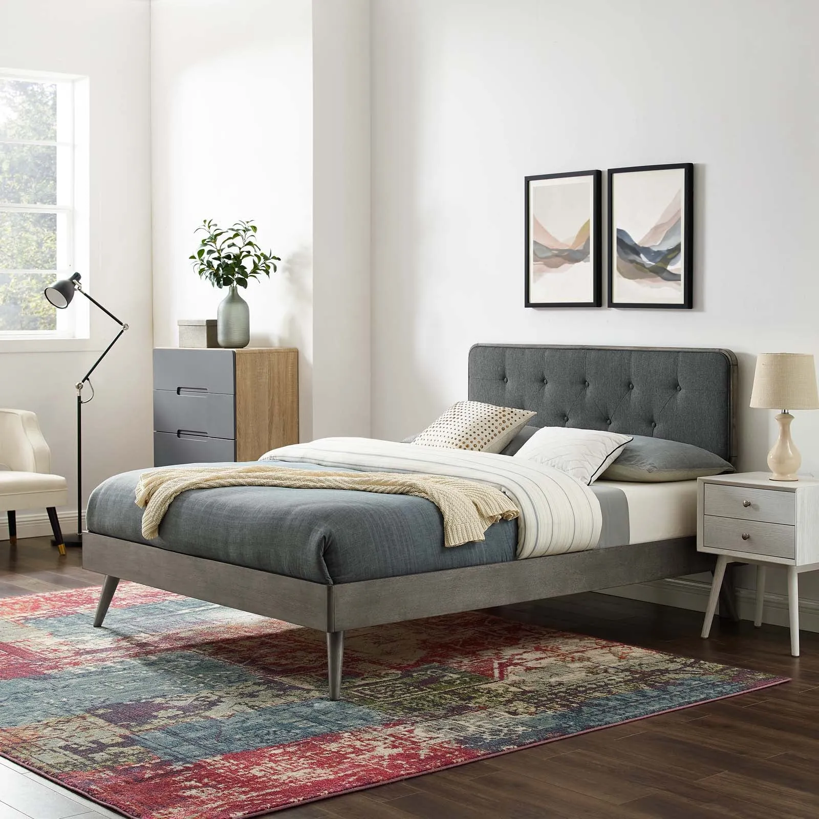 Bridgette Wood Platform Bed With Splayed Legs