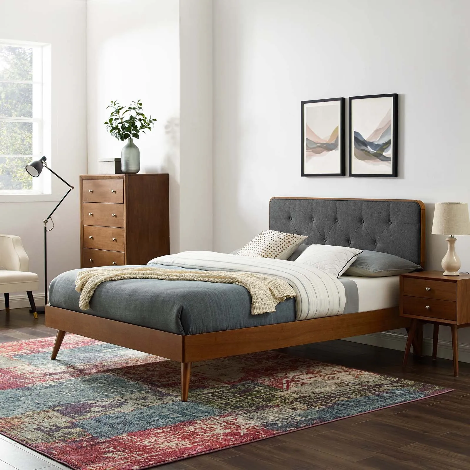 Bridgette Wood Platform Bed With Splayed Legs