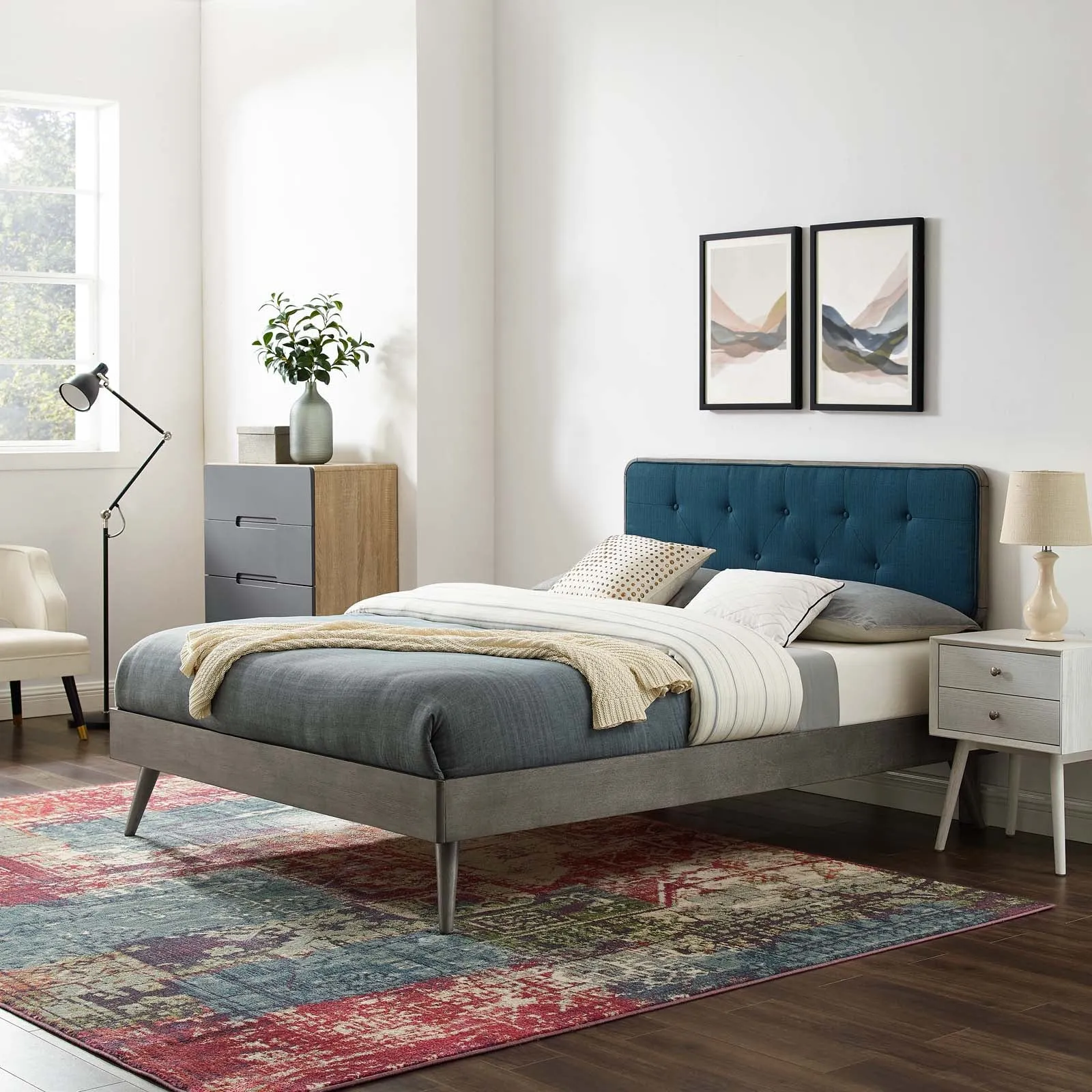 Bridgette Wood Platform Bed With Splayed Legs