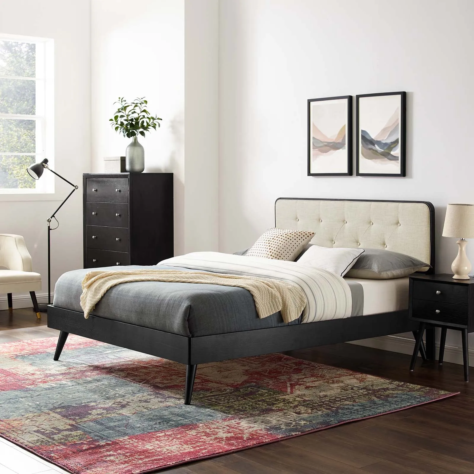 Bridgette Wood Platform Bed With Splayed Legs