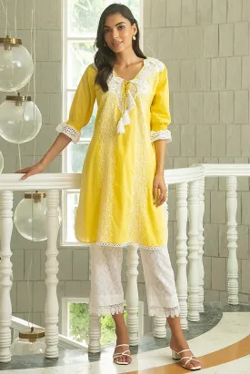 Bright Yellow Embroidered Kurta Set