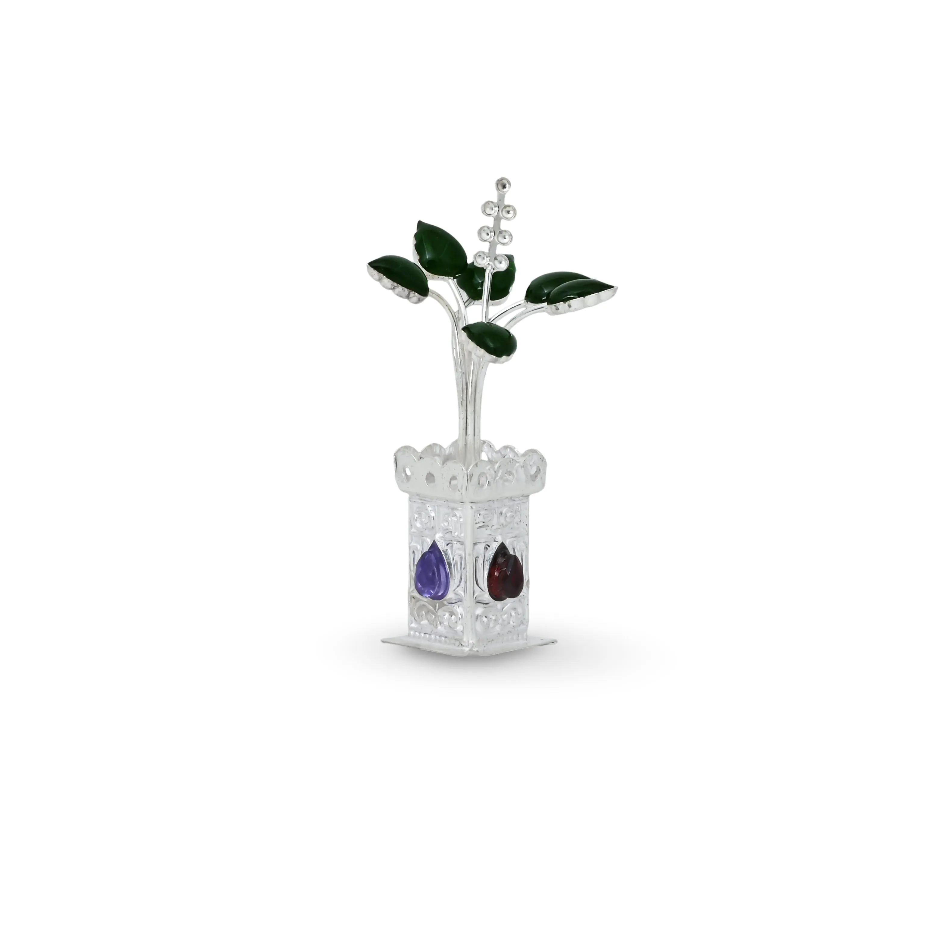 Brighten Your Space with Our Silver Tulsi Plant and Colorful Gemstones