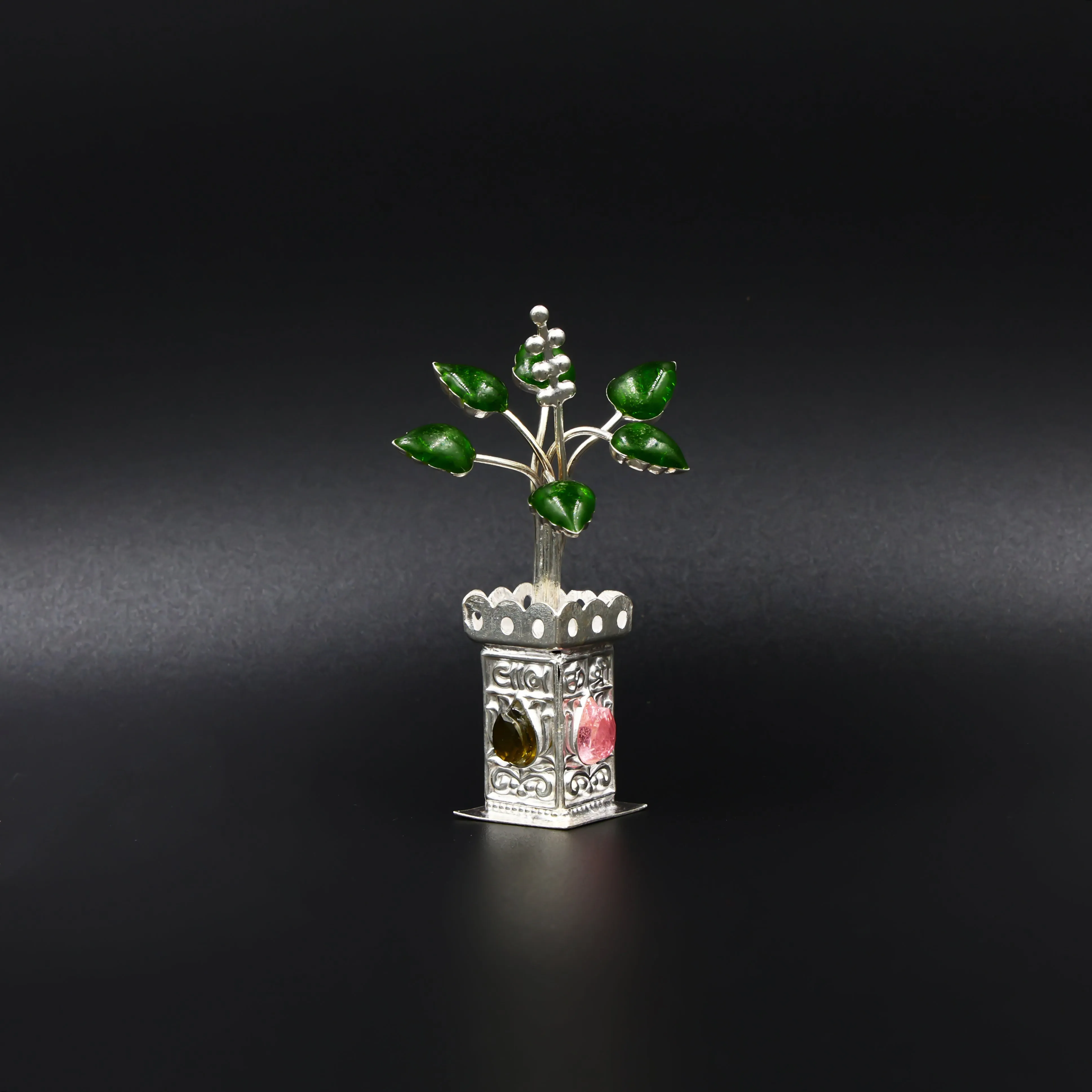 Brighten Your Space with Our Silver Tulsi Plant and Colorful Gemstones