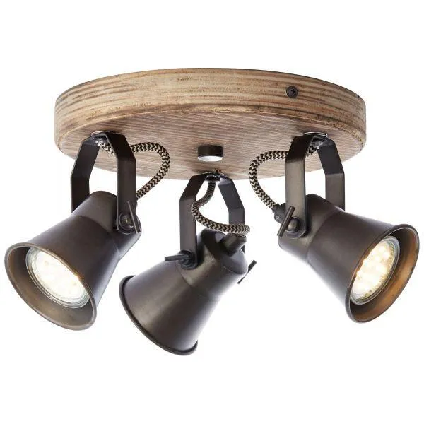 Brilliant 3 Light 15W Seed Round Spotlight - Black Steel & Light Wood | 82234/46