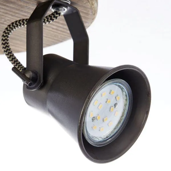 Brilliant 3 Light 15W Seed Round Spotlight - Black Steel & Light Wood | 82234/46