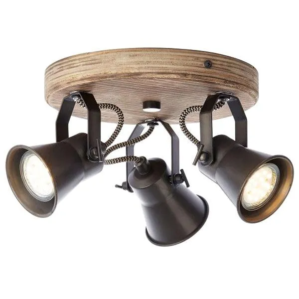 Brilliant 3 Light 15W Seed Round Spotlight - Black Steel & Light Wood | 82234/46