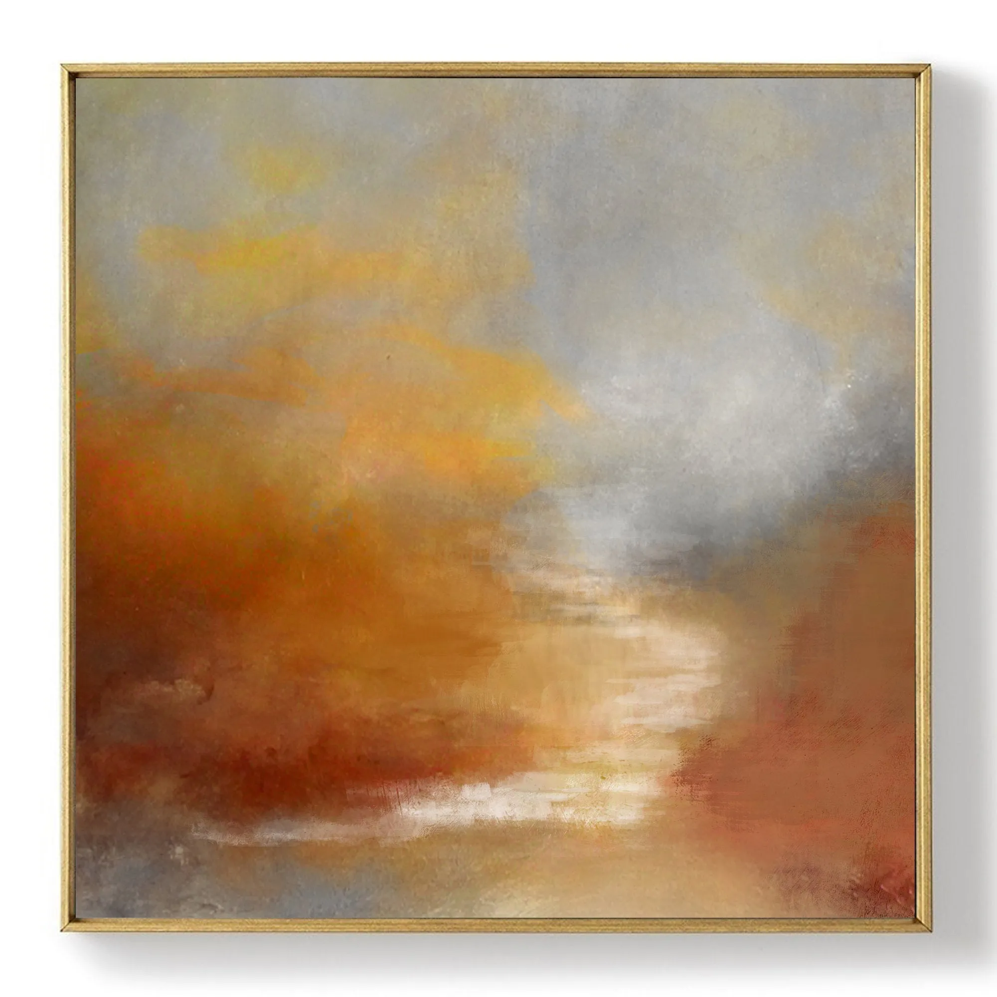 Brown Abstract Painting Sunrise Landscape Ocean Art Office Decor Dp095