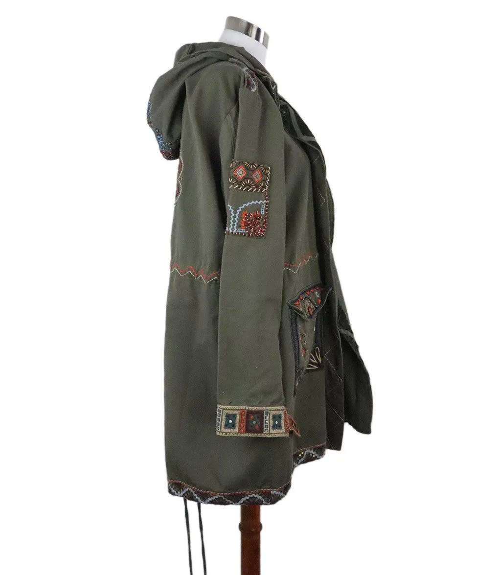 Calypso Olive Embroidered Trenchcoat sz 12