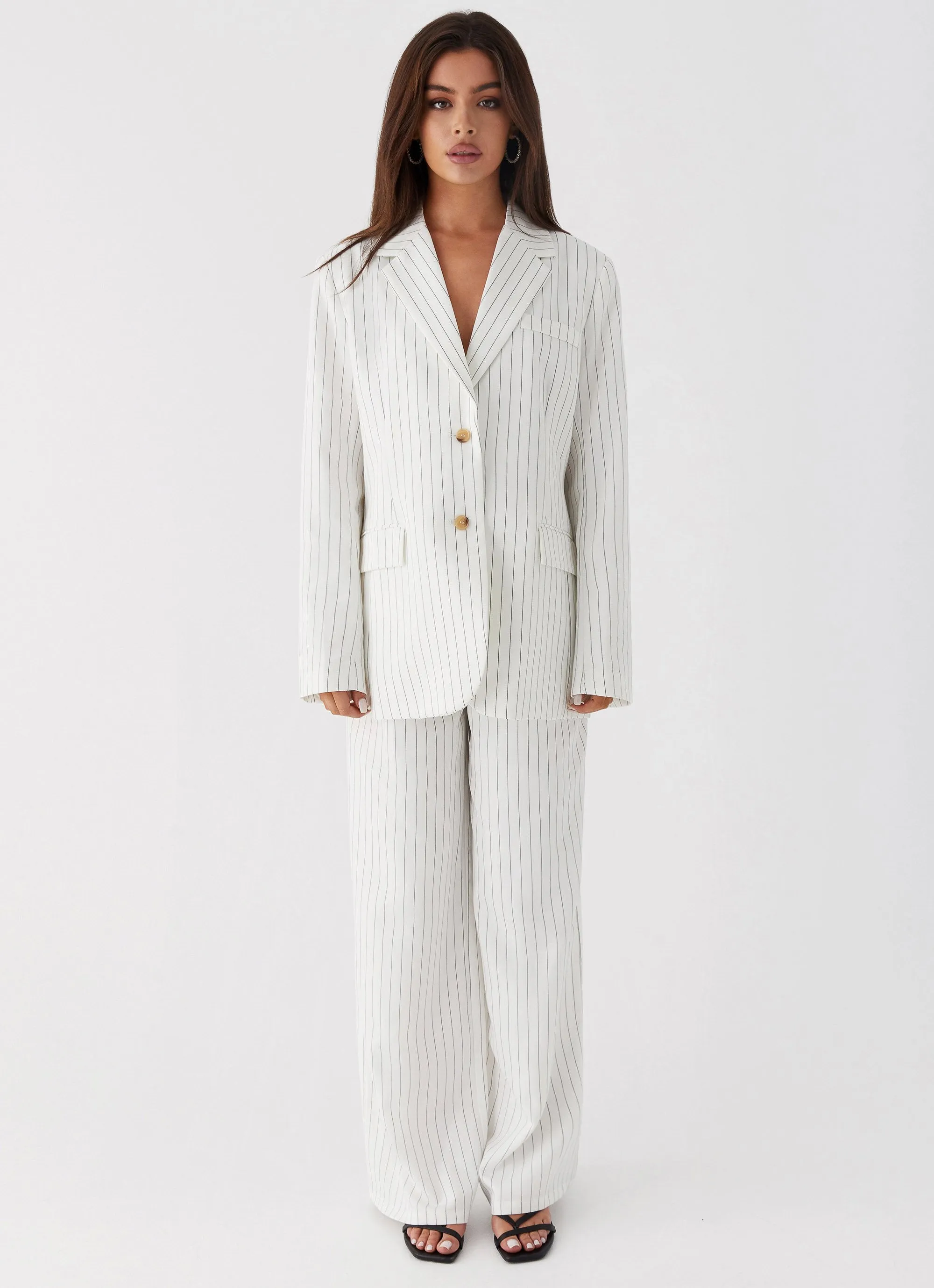 Can't Leave Pinstripe Oversized Blazer - White Pinstripe