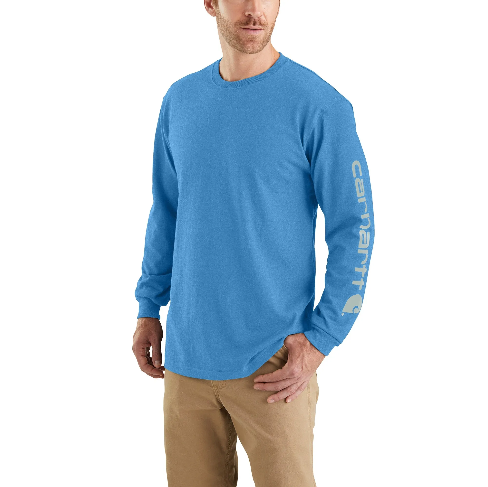 Carhartt Men's Signature Logo Long Sleeve T-Shirt_Blue Lagoon Heather