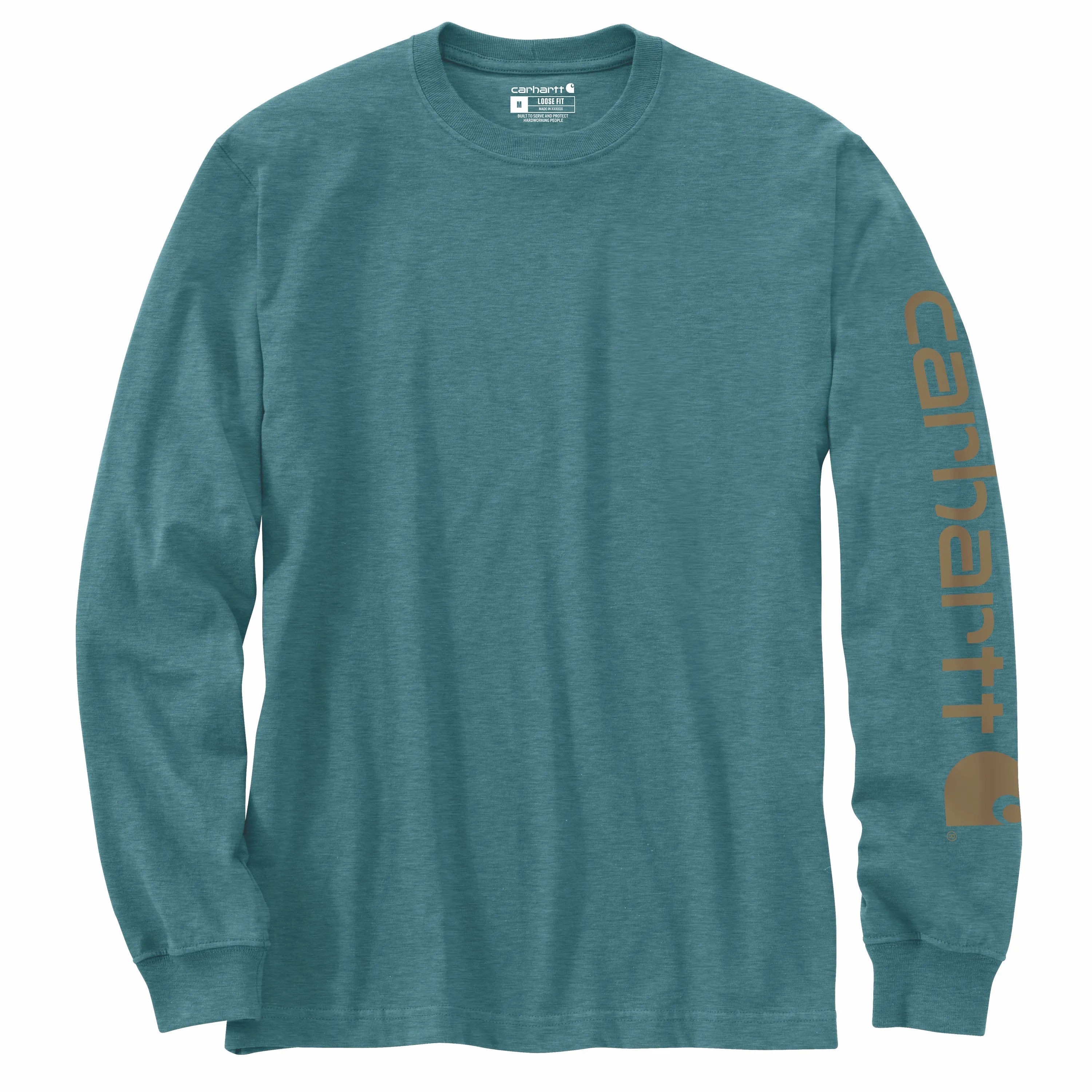 Carhartt Men's Signature Logo Long Sleeve T-Shirt_Blue Spruce Heather