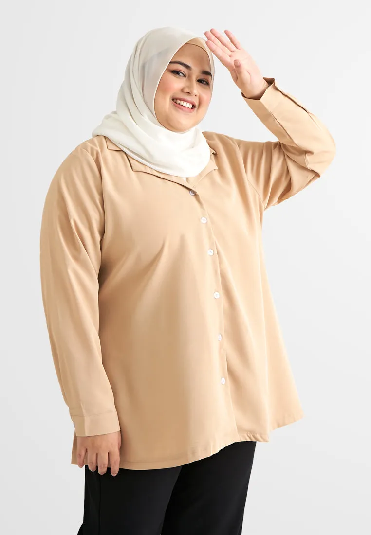 Catherine Double Collar Work Blouse - Beige