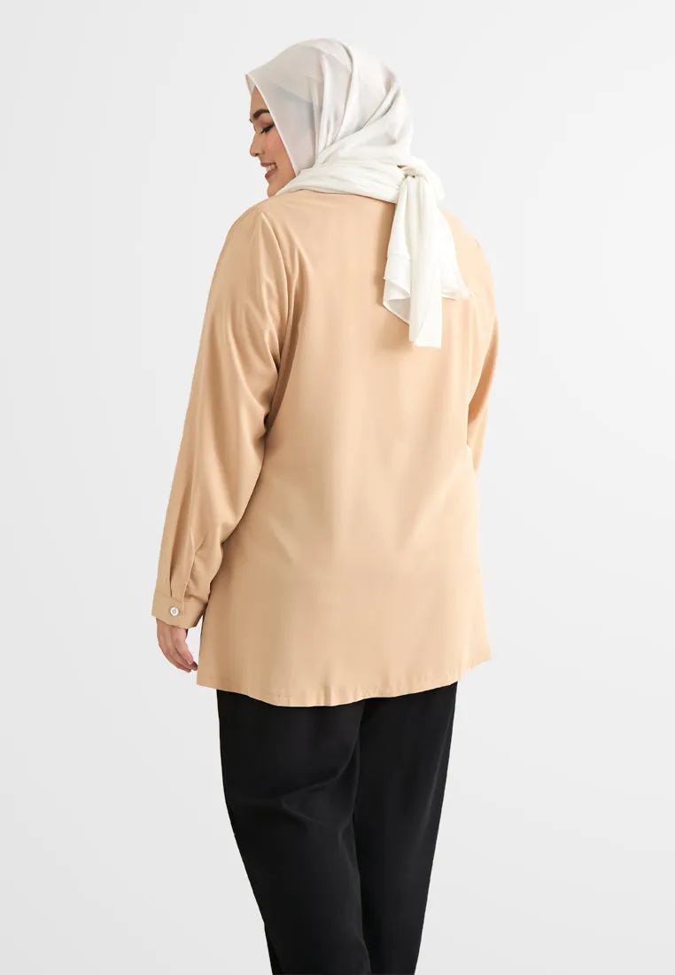 Catherine Double Collar Work Blouse - Beige