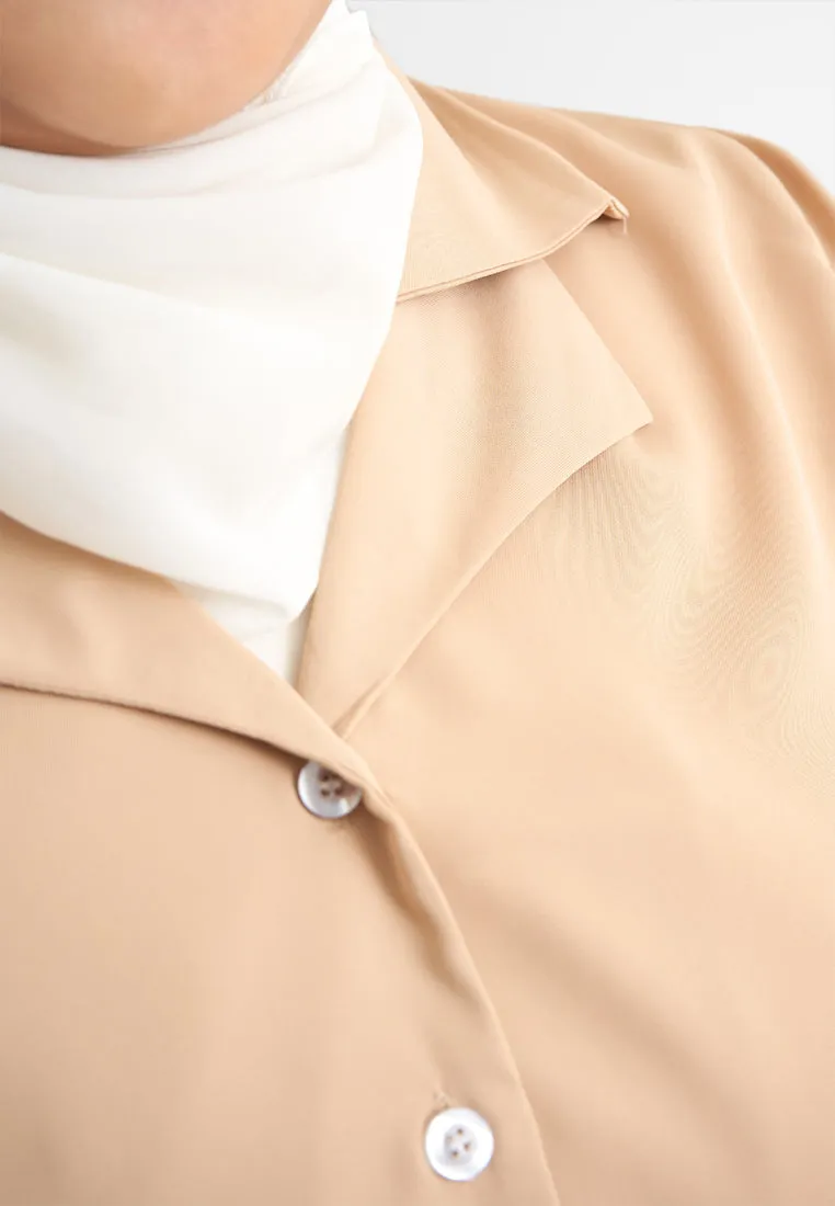 Catherine Double Collar Work Blouse - Beige