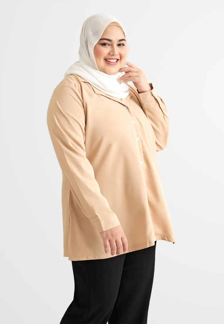 Catherine Double Collar Work Blouse - Beige