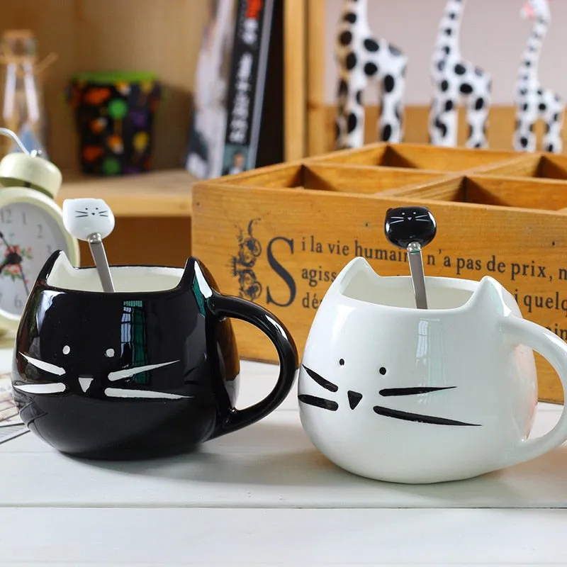 Ceramic Cute Cat Mug With Spoon - 400ML