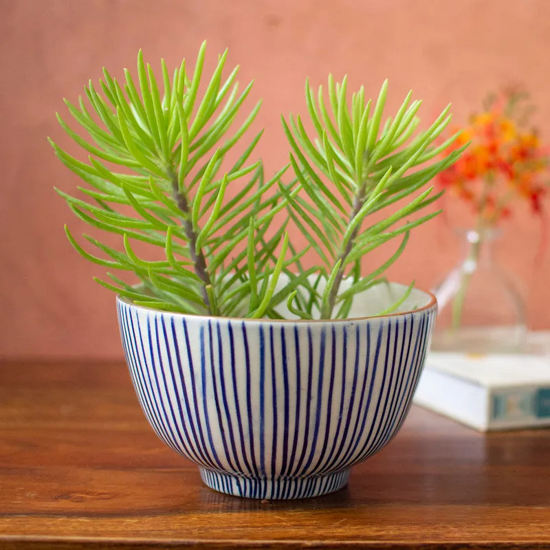 Ceramic Round Planter | White & Blue