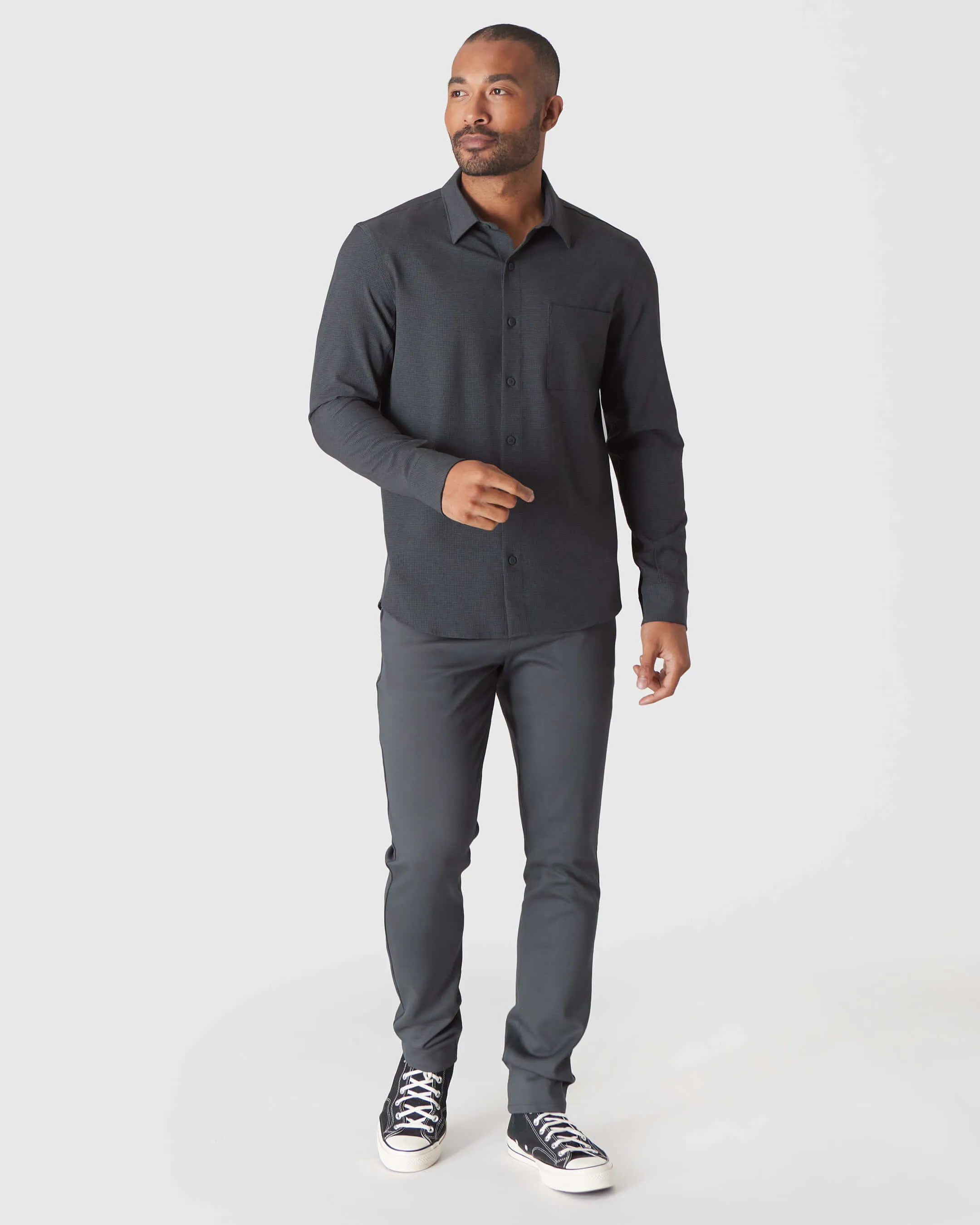 Charcoal Heather Gray Long Sleeve Ripstop Commuter Shirt