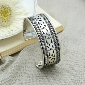 Chaya Floral Embossed Silver Oxidized Bracelet Cuff