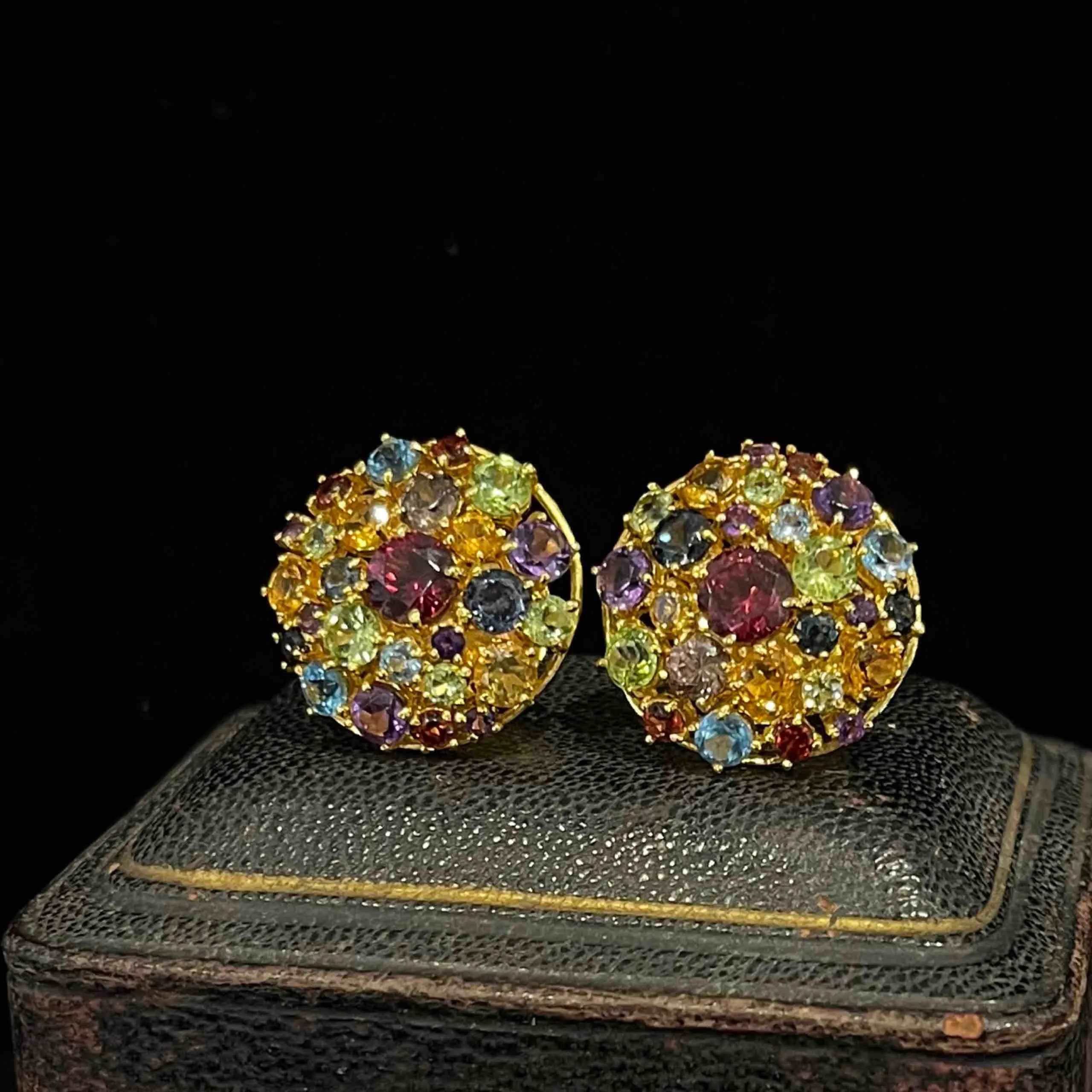 Colourful Gemstone Round Cluster Earrings