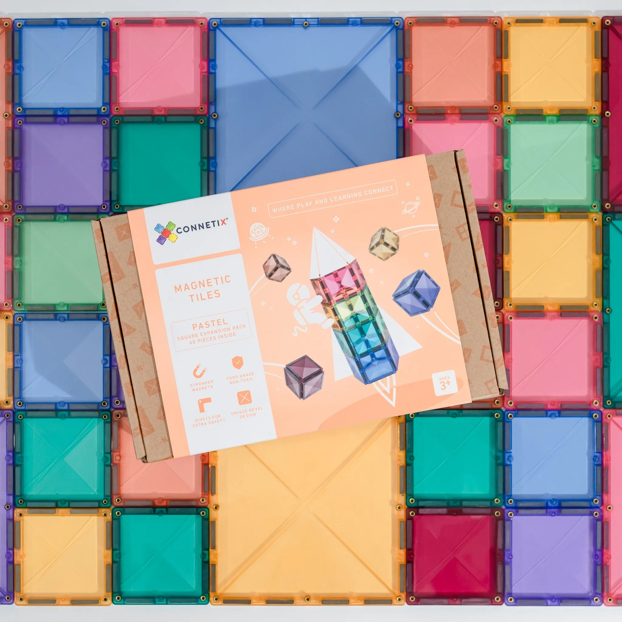 Connetix Tiles - 40 Piece Square Pack - Pastel