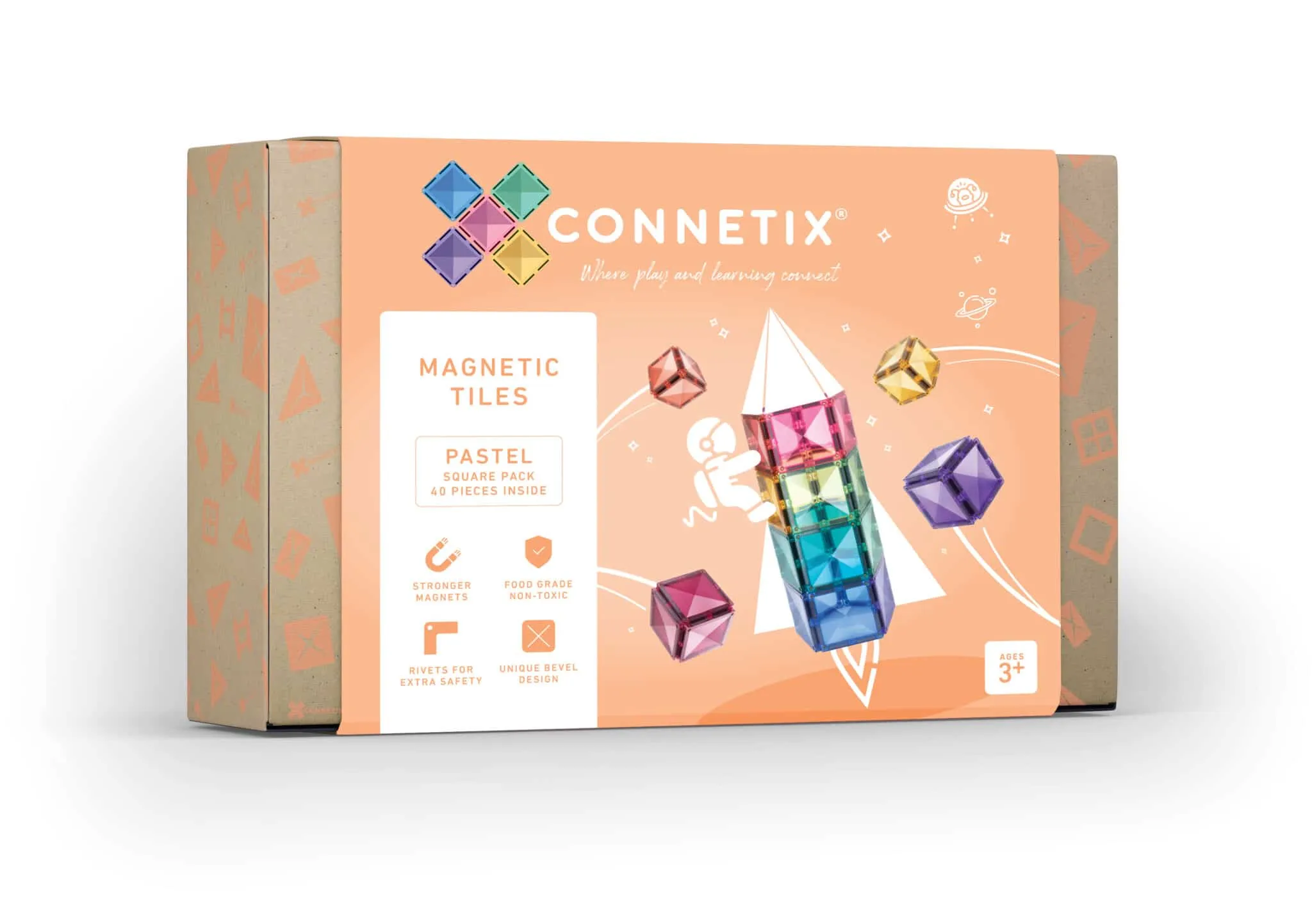 Connetix Tiles - 40 Piece Square Pack - Pastel