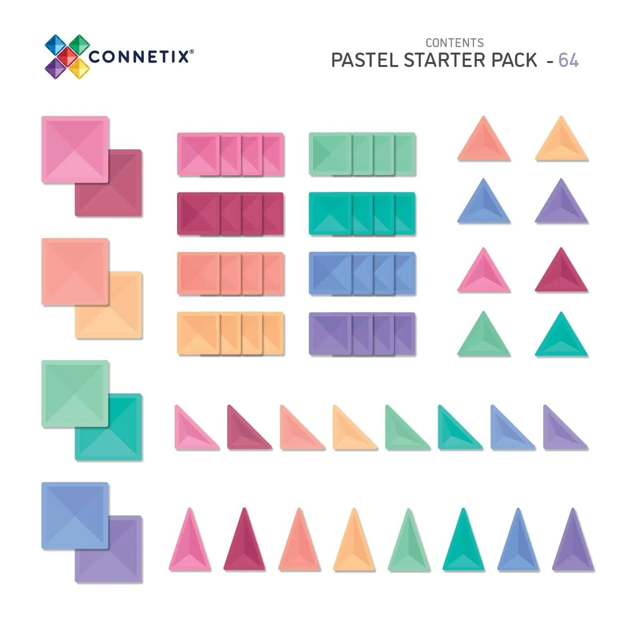 Connetix Tiles - Starter Pack 64pc - Pastel