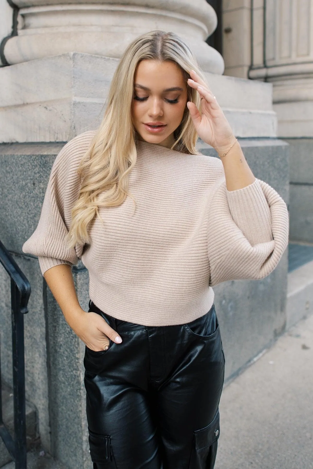 Cora Taupe Rib Knit Sweater - Final Sale