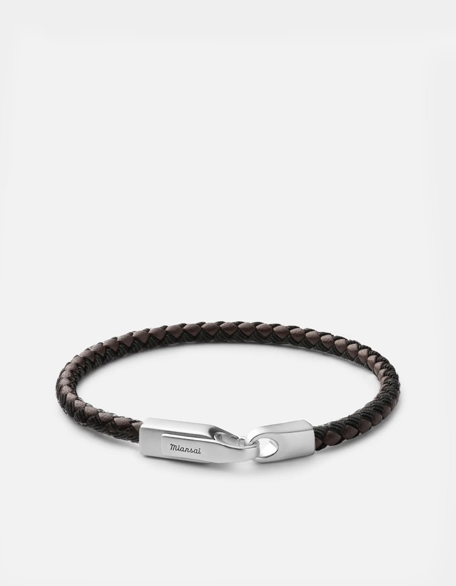 Crew Leather Ribbon Bracelet, Matte Silver/Black Brown