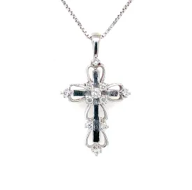 Diamond Accented Open Scroll Design Cross Pendant