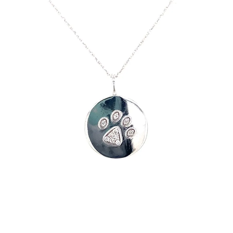 Diamond Accented Pawprint Design Disc Pendant