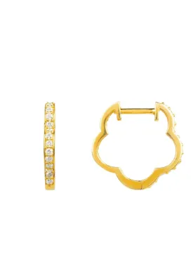 Diamond Flower Clover Huggie Hoop Earrings Gold