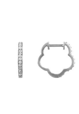 Diamond Flower Clover Huggie Hoop Earrings Silver