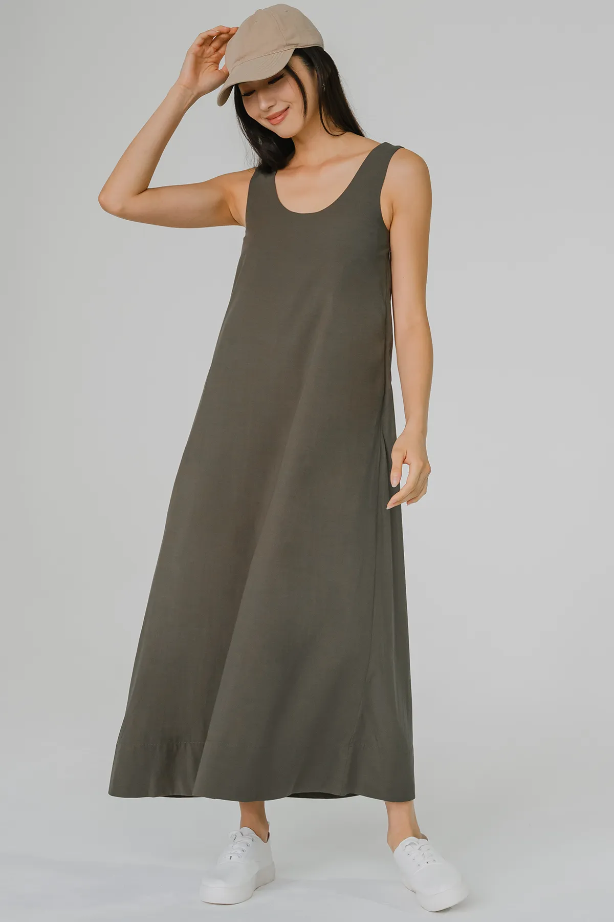 Down to Earth Midaxi Dress (Moss Green)