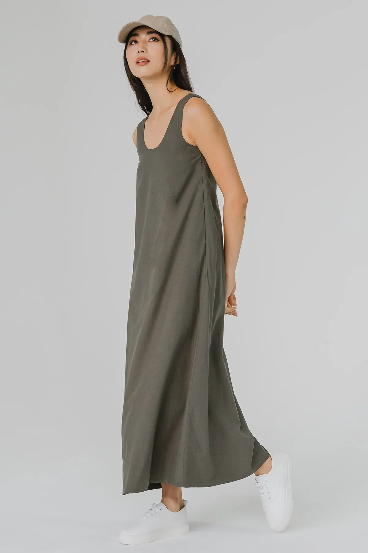 Down to Earth Midaxi Dress (Moss Green)